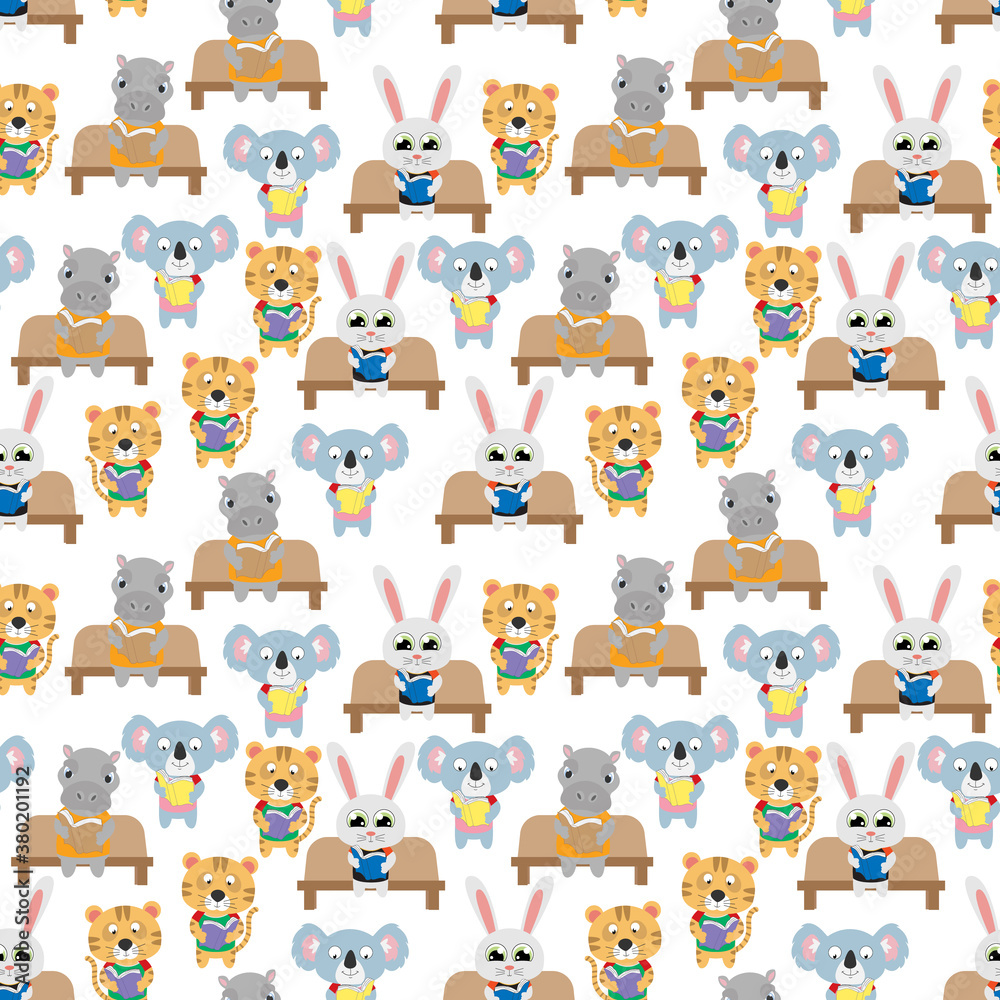 seamless pattern design with cute animal cartoon ornament, copy space