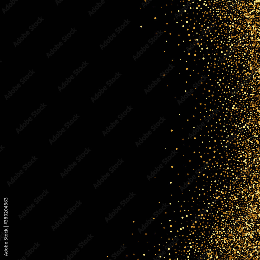 Gold glitter texture on a black background. Golden explosion of confetti Design element