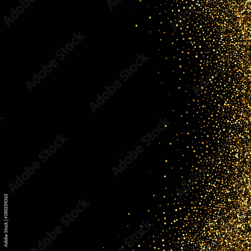 Gold glitter texture on a black background. Golden explosion of confetti Design element