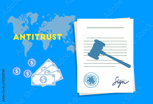 Antitrust law book and gavel