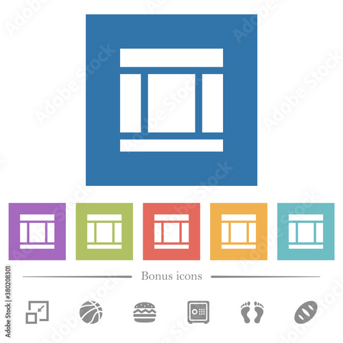 Three columned web layout flat white icons in square backgrounds