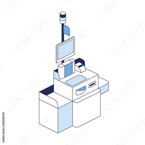 Self-service checkout. Vector 3d line isometric, color web icons set, new flat style. Creative illustration, idea for infographics.