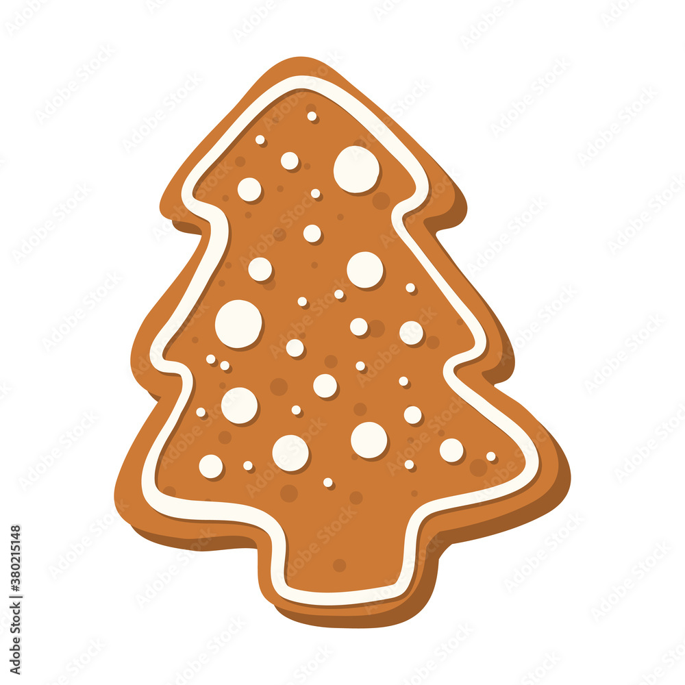 Vector cute christmas tree gingerbread cooki white background. Hand drawn illustation. Vector cute christmas tree gingerbread cooki white background. Hand drawn illustation.