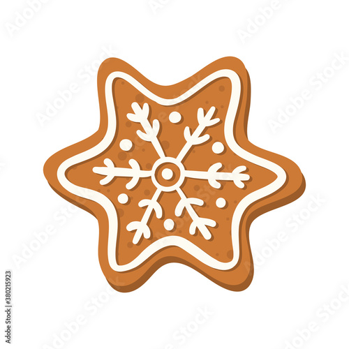 Vector christmas star gingerbread cooki white background. Hand drawn illustation.