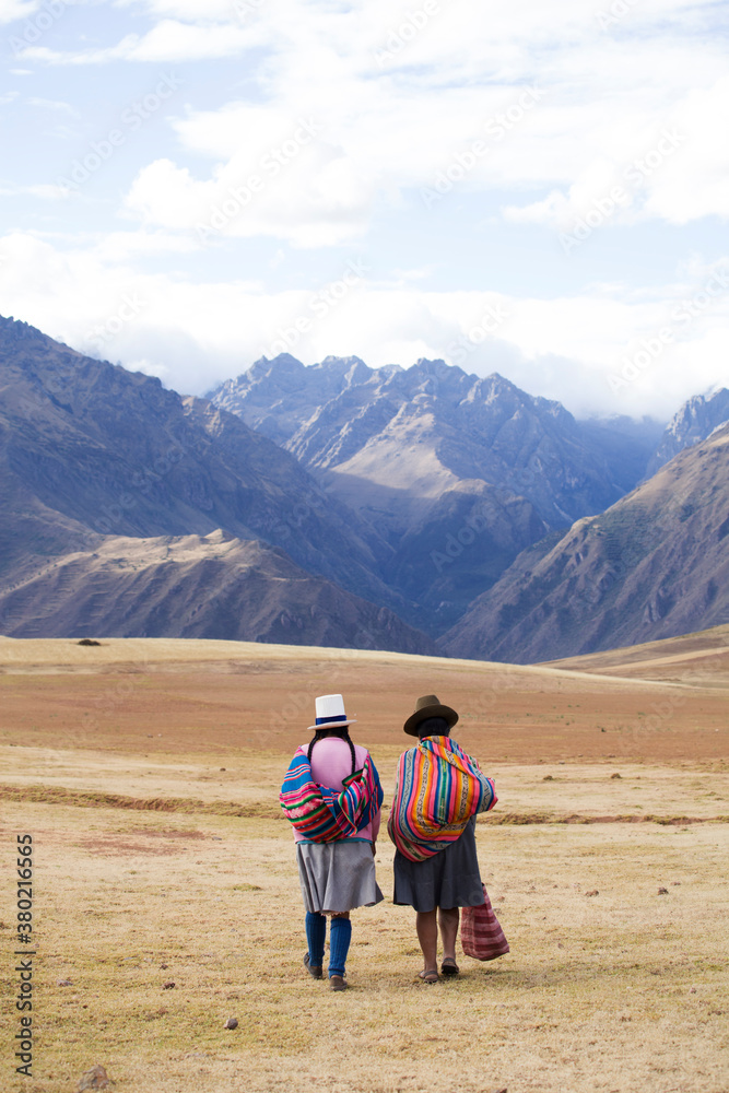 Peruvian women in the mountains near Cusco. Peru.