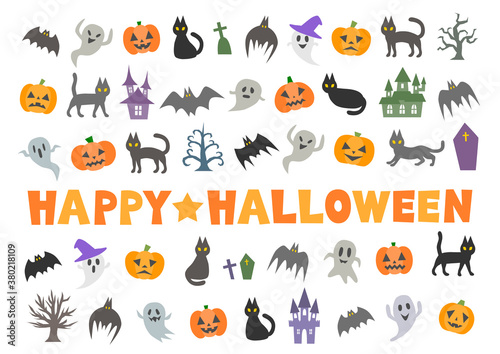 ハロウィンのアイコンイラストセット 
