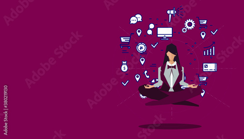 Businesswomen practicing mindfulness meditation - releasing stressful thoughts and expressing  potential - yoga and self consciousness idea concept with icon Business.