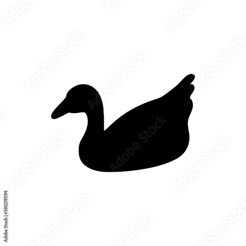 Swimming black waterfowl silhouette isolated on white background. Vector illustration for icons, logos or printing on any surface