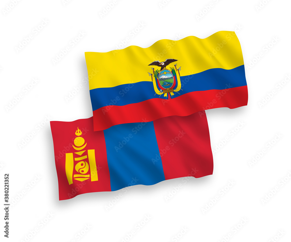 Fototapeta premium Flags of Mongolia and Ecuador on a white background