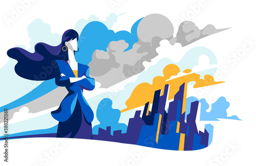 Una business woman che guarda verso il futuro per nuove opportunità