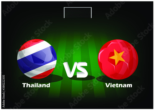 Match Thailand vs Vietnam - soccer ball in flag with background soccer stadium.