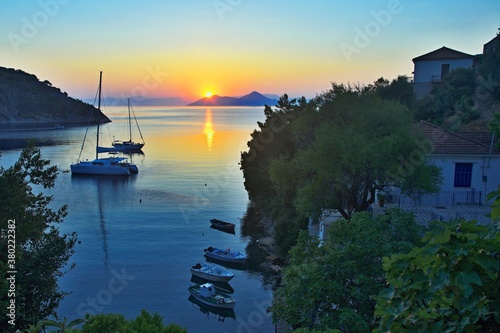 Greece, the island of Ithaki -view of the sunrise from town Kioni photo
