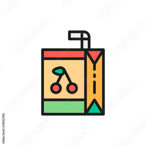 Pack of juice with straw flat color line icon.