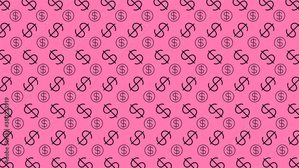 Dollar money sign pattern, pink background, USD dollar currency symbol for wallpaper, dollar pattern for fabric print