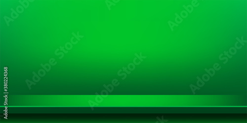 plank table green color on wall room for background, vivid green backdrop, copy space for advertise product display, table plank green front view