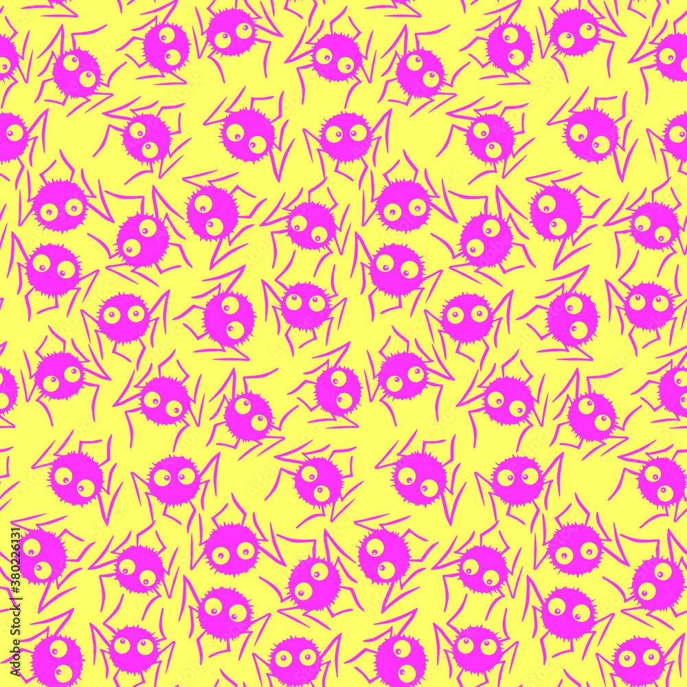 Seamless pattern of cute little spiders with eyes. Halloween vector backgrounds and textures. Isolated, hand drawn illustration Seamless pattern of cute little spiders with eyes. Halloween vector backgrounds and textures. Isolated, hand drawn illustration