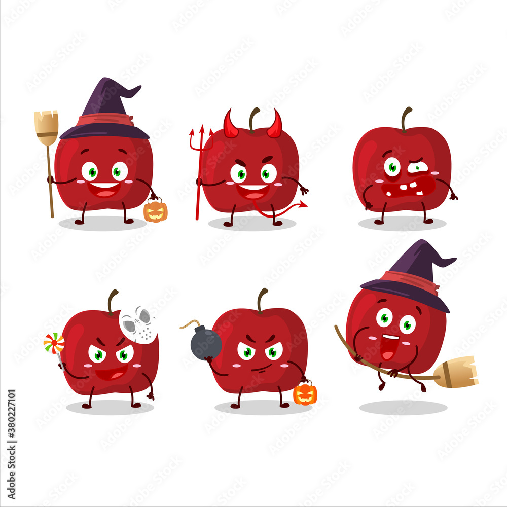 Halloween expression emoticons with cartoon character of red apple Halloween expression emoticons with cartoon character of red apple