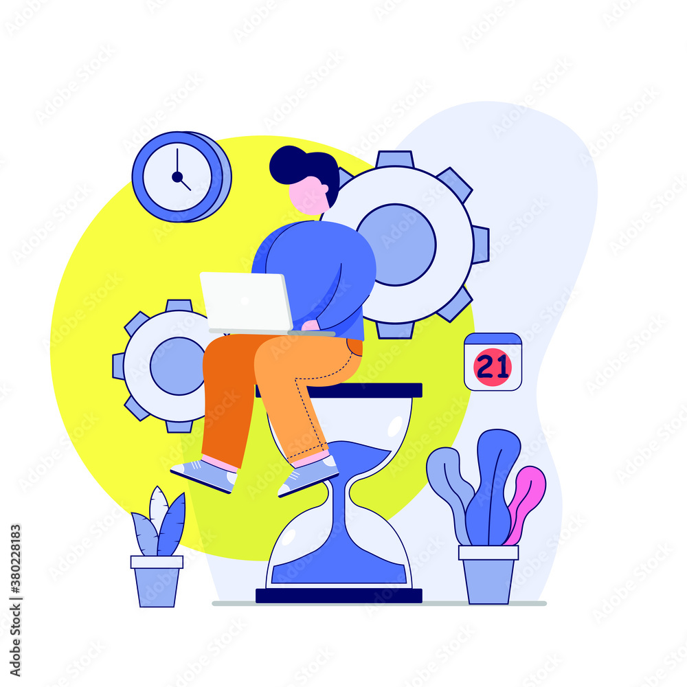 Flat Design Concept. businessman work with good time management. Time Management concept Flat Design Concept. businessman work with good time management. Time Management concept