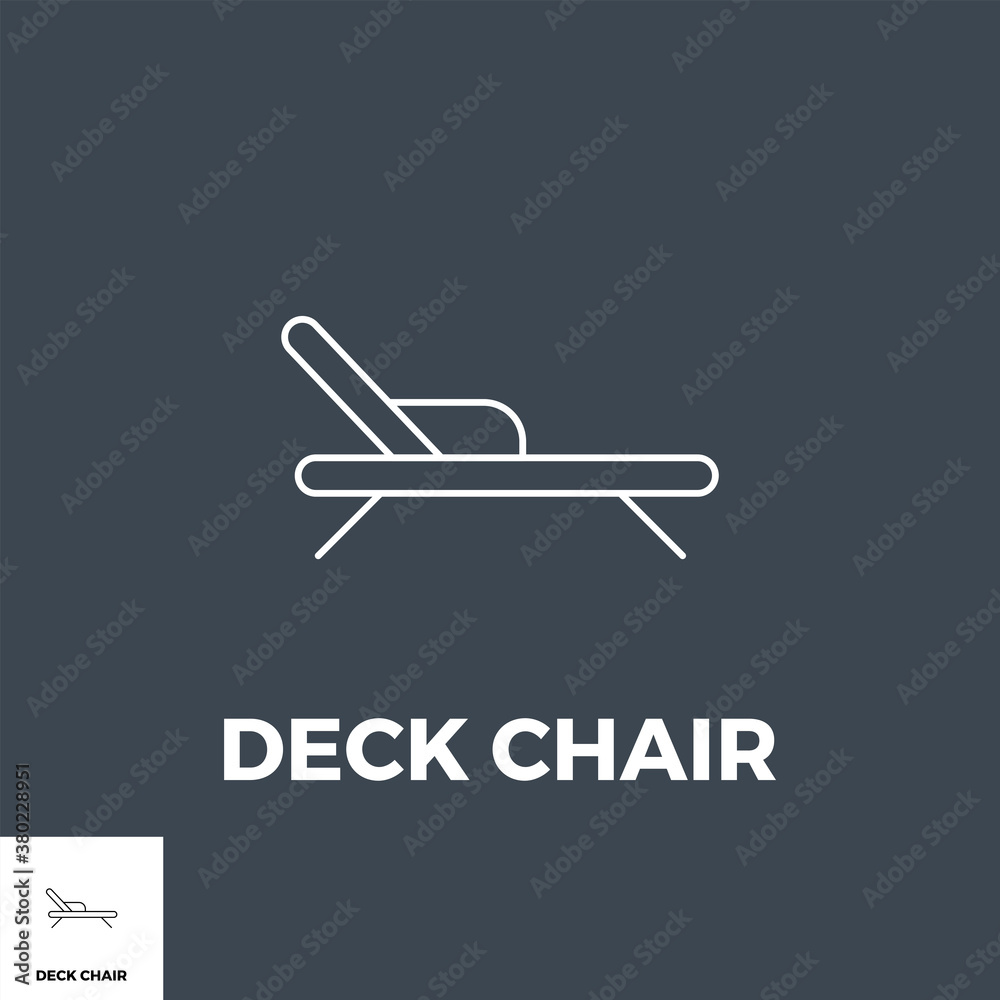 Deck Chair Related Vector Thin Line Icon. Isolated on Black Background. Vector Illustration.