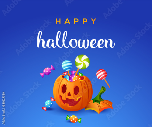 Happy halloween with cute pumpkin and candy