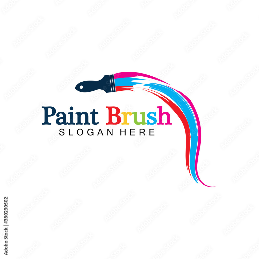 Obraz premium Abstract vector painting brush and colorful paint splash icon, emblem, logo design with color alternative and greyscale version. Editable EPS format design element, arts and crafts concept.