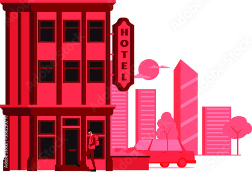 Masked man walking in to the hotel during new normal
