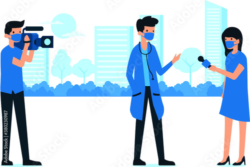 Reporters are interviewing a doctor during pandemic