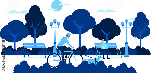 Peoples are having their activity at the public park illustration