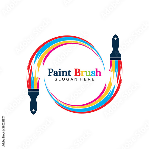 Abstract vector painting brush and colorful paint splash icon, emblem, logo design with color alternative and greyscale version. Editable EPS format design element, arts and crafts concept.