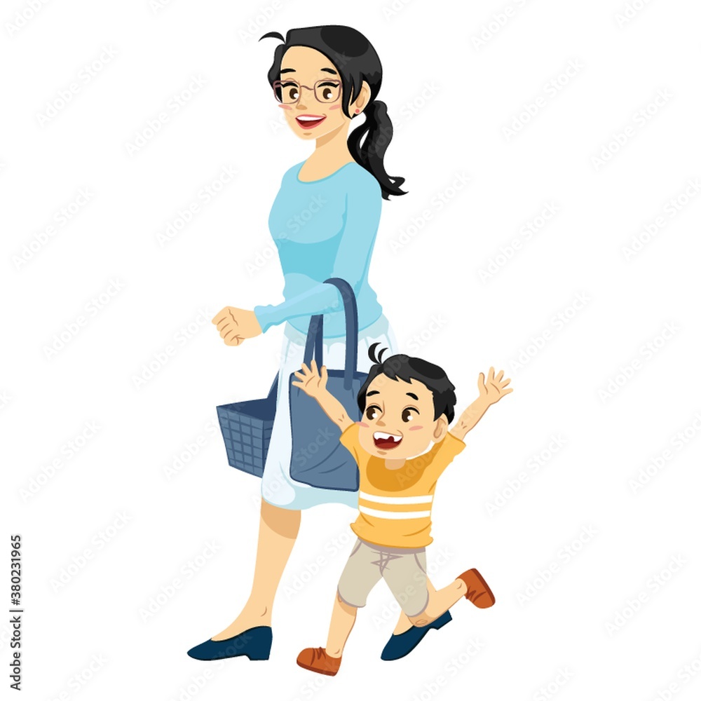 Mother shopping with son vector illustration Mother shopping with son vector illustration