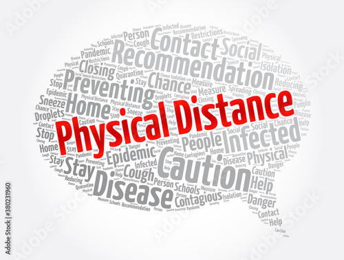 Physical Distance message bubble word cloud collage, concept background