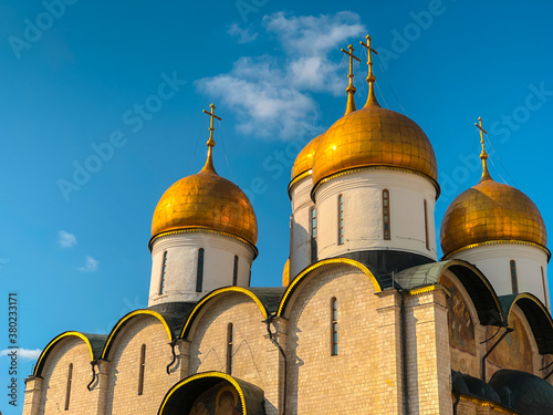 Dormition or Assumption Cathedral on the Cathedral square of the Moscow Kremlin. Moscow, Russia.