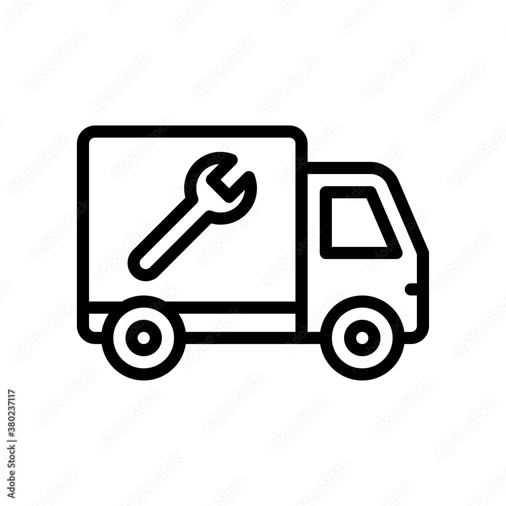 plumber icons related plumber van with wrench vector in lineal style,