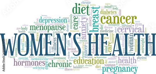 Women's health vector illustration word cloud isolated on a white background.