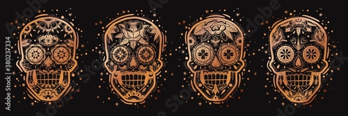 mexican golden skulls set