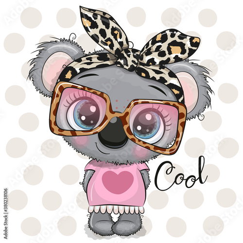 Cartoon Koala girl with a bow and glasses