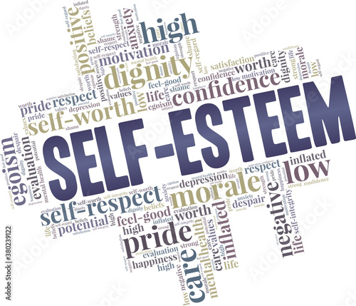 Self-esteem vector illustration word cloud isolated on a white background.