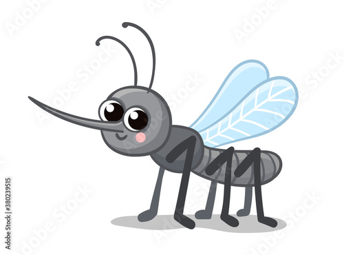 Vector illustration with a cute mosquito. Gray insect in cartoon style.