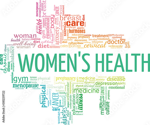 Women's health vector illustration word cloud isolated on a white background.