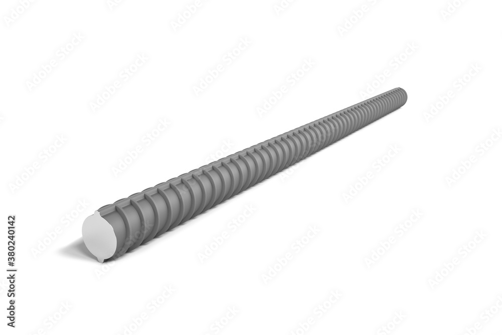 Single reinforcing bar (rebar) isolated on white background - 3d render Single reinforcing bar (rebar) isolated on white background - 3d render