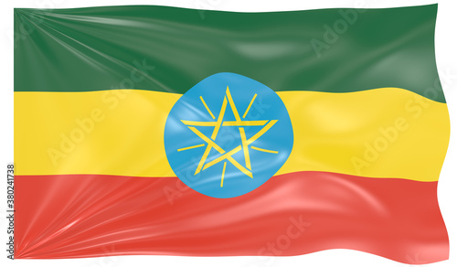 Detailed Illustration of a Waving Flag of Ethiopia