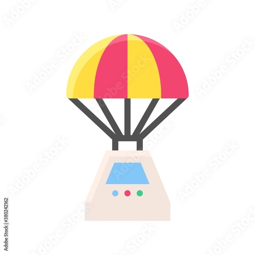 space related space capsule hanging with parachute and buttons vector in flat style,