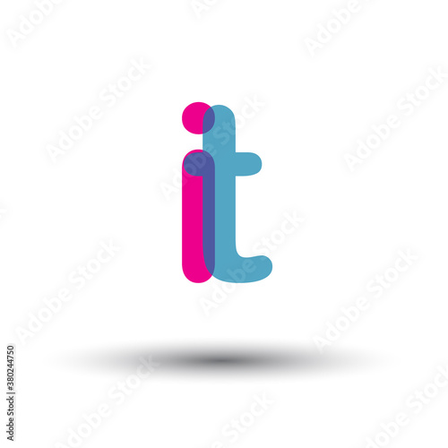 initial logo IT lowercase letter, blue and pink overlap transparent logo, modern and simple logo design.