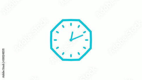 Cyan color 12 hours clock icon on white background