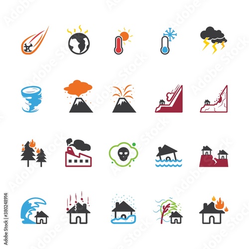 set of natural phenomena and disaster icons