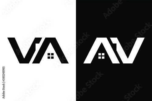Letter VA and AV with home for design concept. Very suitable in various business purposes, also for icon, logo symbol and many more.