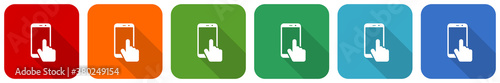 Smartphone, mobile phone icon set, flat design vector illustration in 6 colors options for webdesign and mobile applications