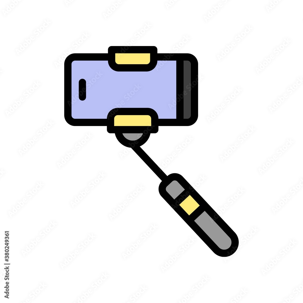summer holiday related mobile with selfi stick and button vector with editable stroke,