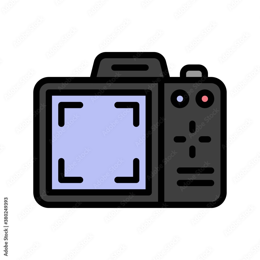 summer holiday related photos camera with flash and button vector with editable stroke,