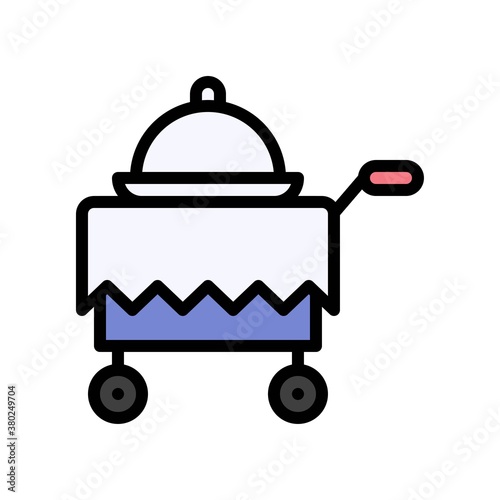 summer holiday related food trolly with food basket and handle vector with editable stroke,